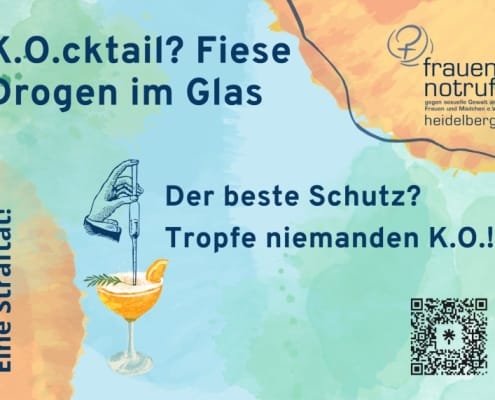 Flyer zur Plakatkampagne K.O.-Tropfen des Frauennotruf Heidelberg