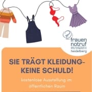 Flyer zur Ausstellung "Sie trägt Kleidung - keine Schuld!"