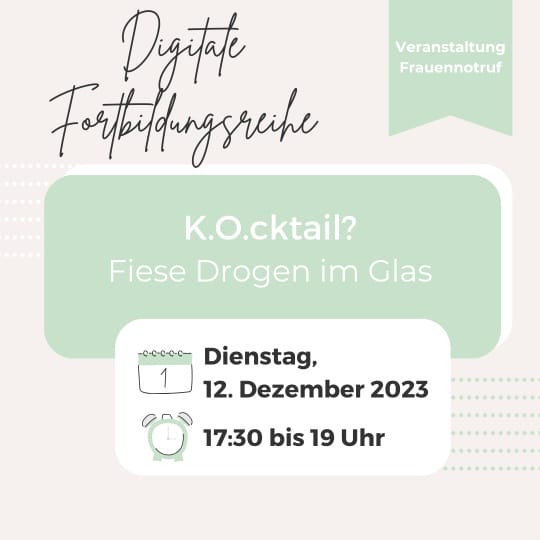 Ankündigungsbild zum digitalen Vortrag über K.O.-Tropfen