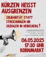 Flyer zur Kundgebung Kürzen heißt Ausgrenzen am 06.05.25