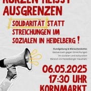 Flyer zur Kundgebung Kürzen heißt Ausgrenzen am 06.05.25