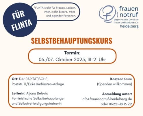 Ausschnitt aus dem Flyer für den Selbstbehauptungskurs für FLINTA*-Personen mit den wichtigsten Informationen